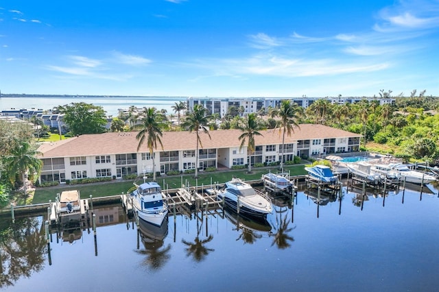 property view of water with a boat dock