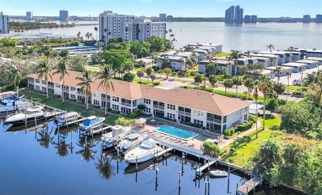 aerial view with a water view