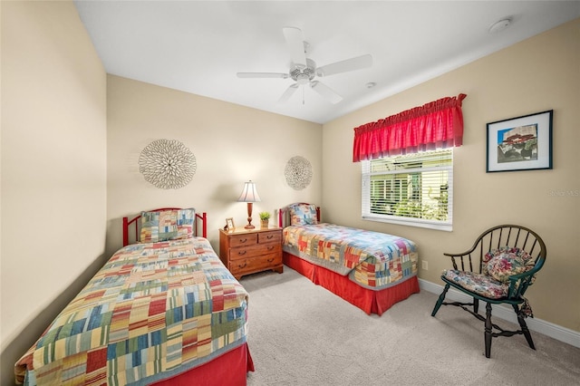 bedroom featuring carpet flooring and ceiling fan