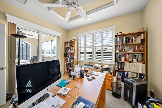 office area with ceiling fan