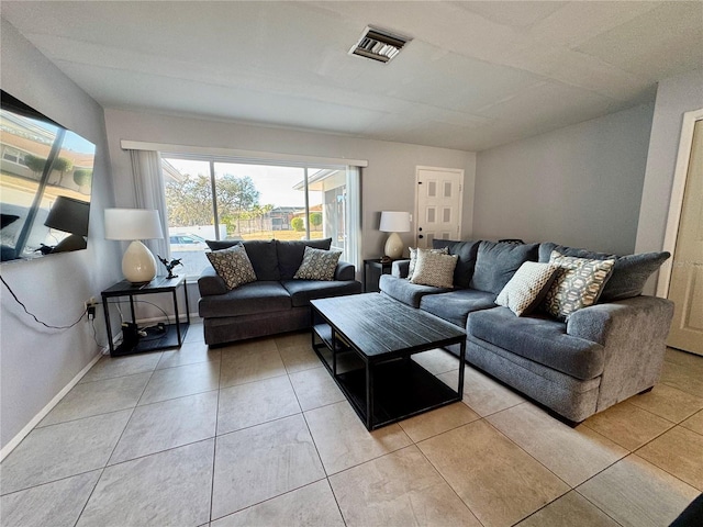 living room featuring light tile patterned flooring