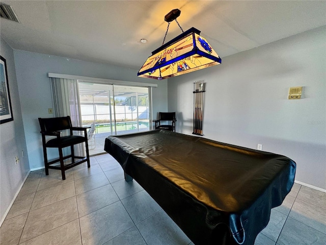 playroom with light tile patterned floors and pool table