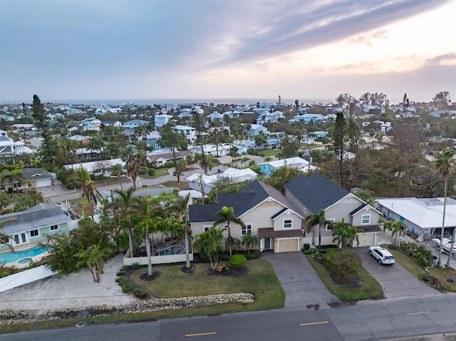 view of aerial view at dusk