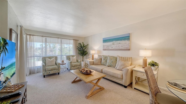 living room with light colored carpet