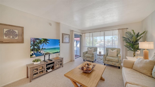 living room with light carpet