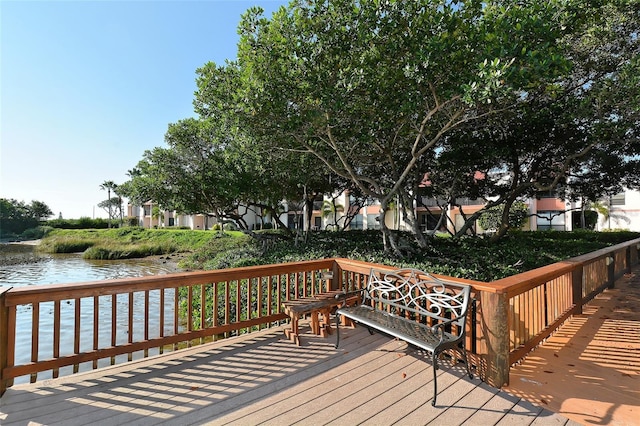 wooden deck with a water view