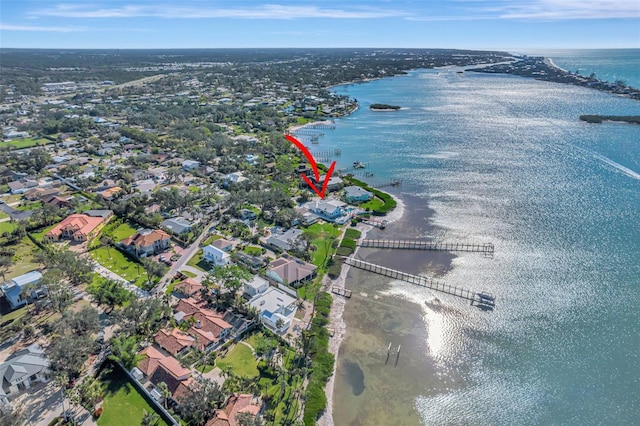 aerial view featuring a water view