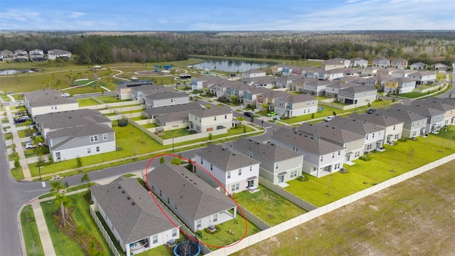 bird's eye view featuring a water view