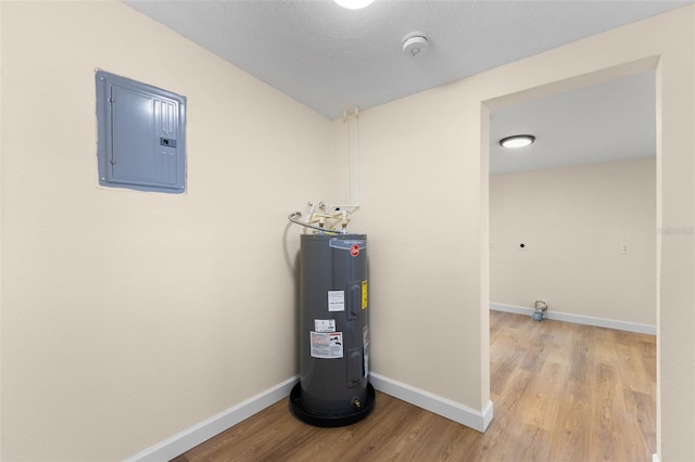 utility room with electric panel and electric water heater