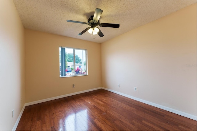 unfurnished room featuring a textured ceiling, hardwood / wood-style flooring, and ceiling fan