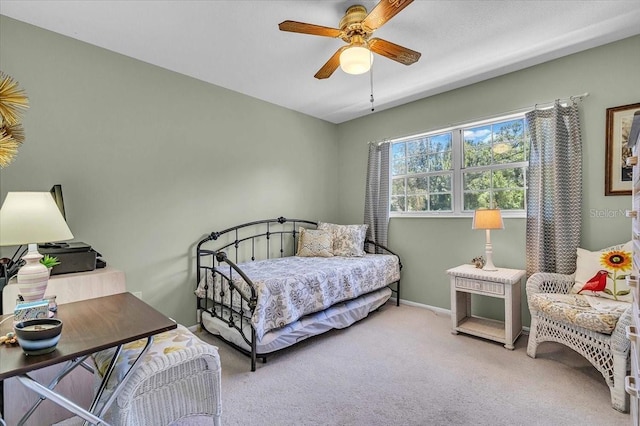 bedroom featuring carpet floors and ceiling fan