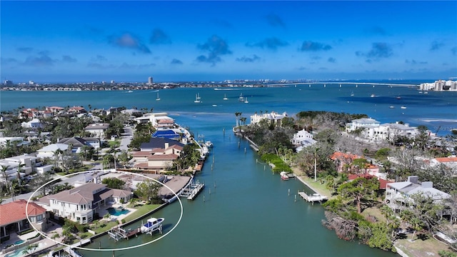 aerial view featuring a water view