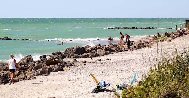 view of water feature with a view of the beach