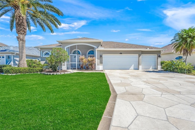 view of front facade with a garage and a front yard