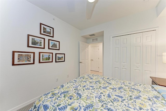 bedroom with a closet and ceiling fan