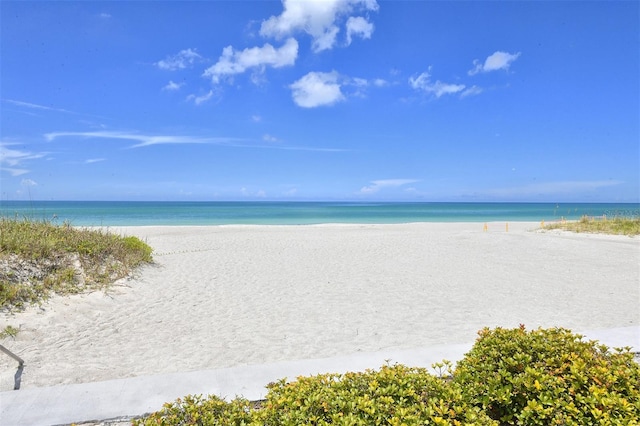 property view of water featuring a beach view