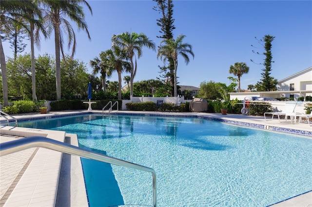 view of swimming pool with a patio