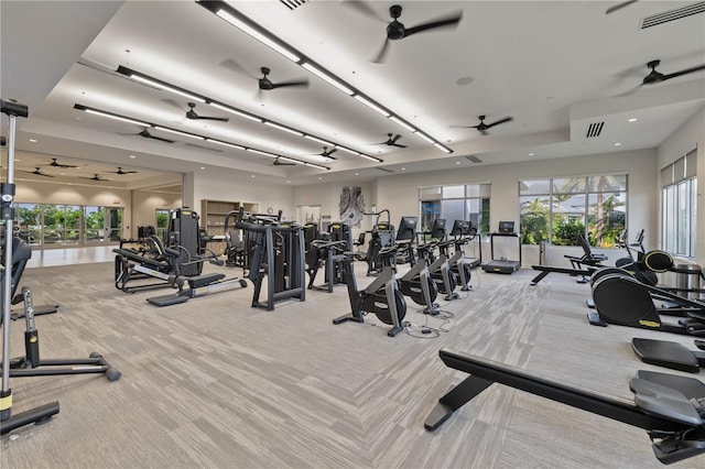 gym with light carpet