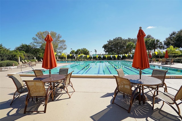 view of swimming pool with a patio