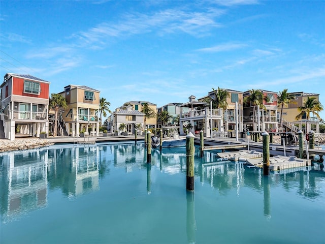 view of pool featuring a boat dock and a water view