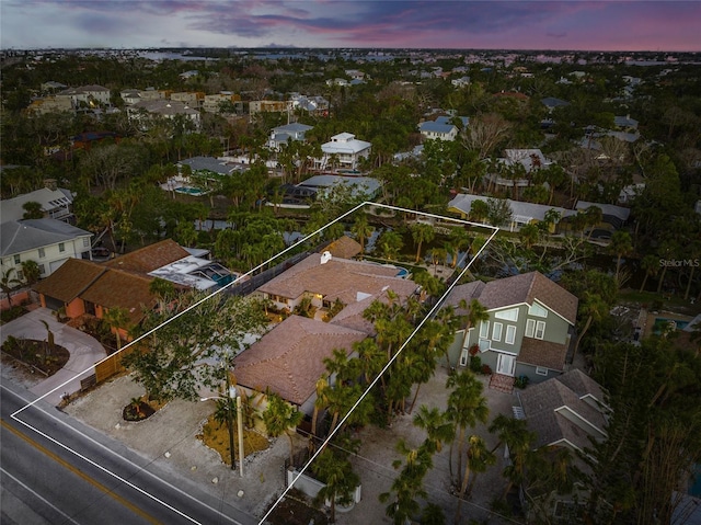 view of aerial view at dusk