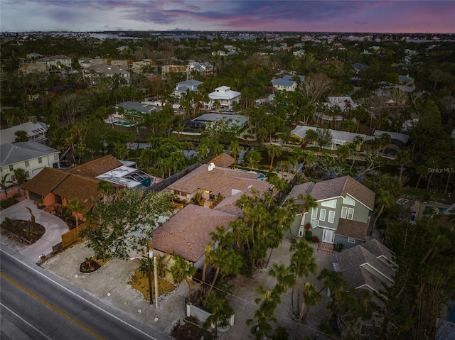 view of aerial view at dusk