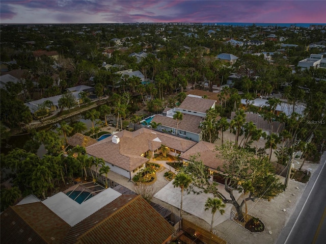 view of aerial view at dusk