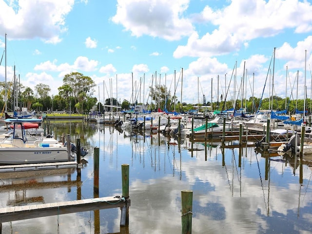 dock area featuring a water view