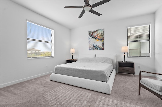 bedroom featuring carpet flooring and ceiling fan