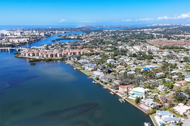 drone / aerial view featuring a water view