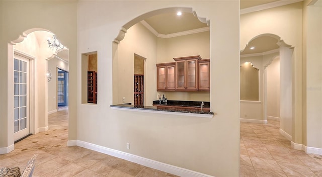 hallway with crown molding