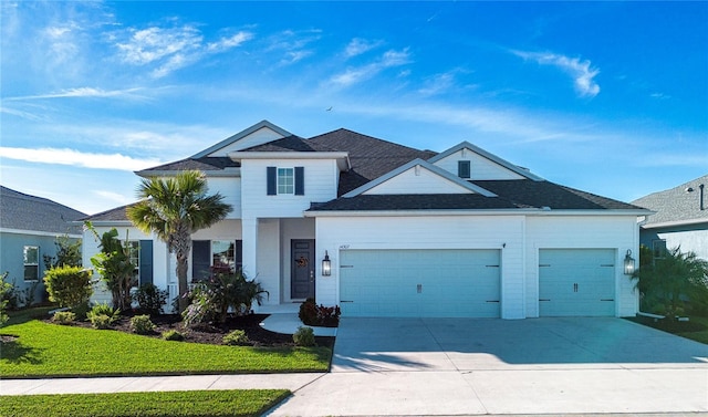 view of front of house with a front lawn and a garage