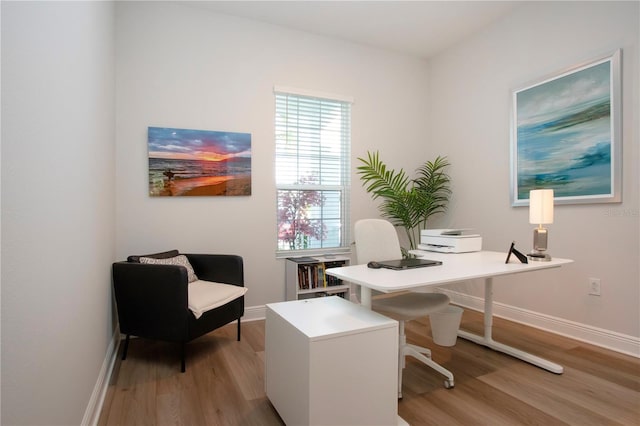 office space with light hardwood / wood-style floors