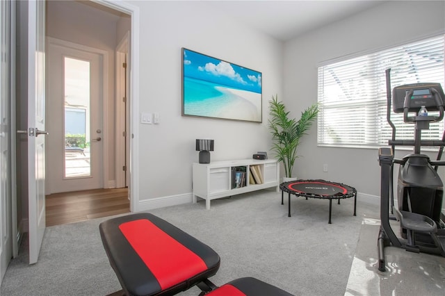 workout room with carpet floors