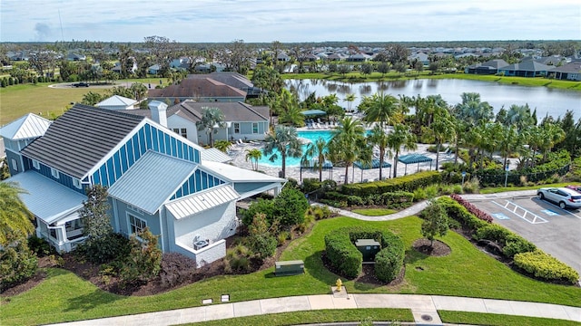 aerial view with a water view