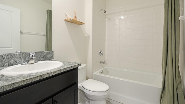 full bathroom featuring vanity, toilet, and shower / bathtub combination with curtain