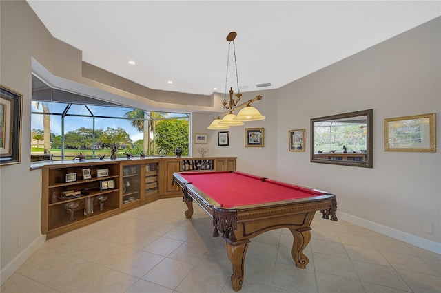 recreation room featuring light tile patterned floors and pool table