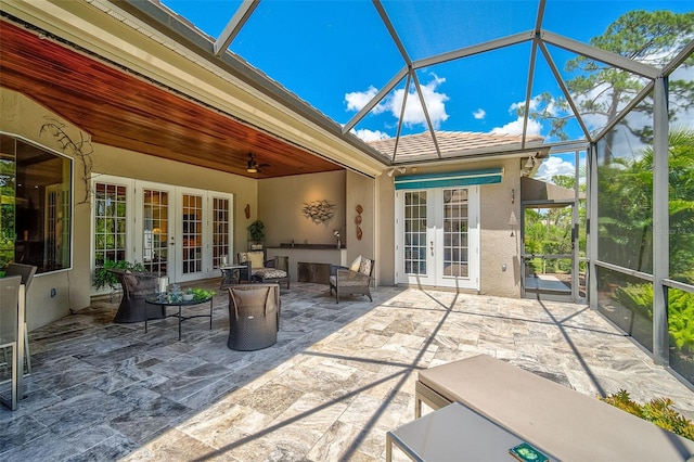 unfurnished sunroom featuring french doors