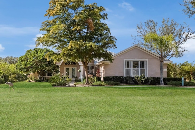 view of front of house featuring french doors and a front lawn