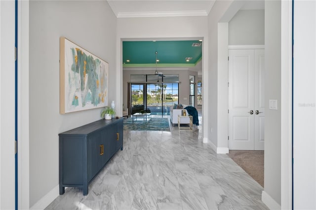 hallway with ornamental molding