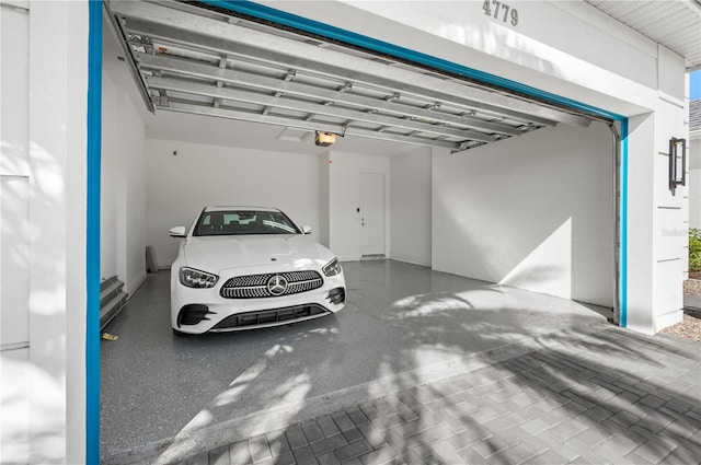 garage with a garage door opener