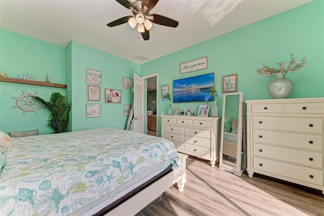 bedroom featuring ceiling fan and wood-type flooring