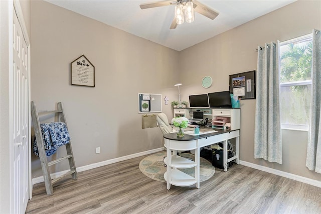 office featuring ceiling fan and wood-type flooring