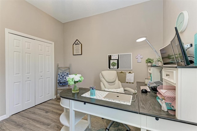 office space featuring light hardwood / wood-style flooring