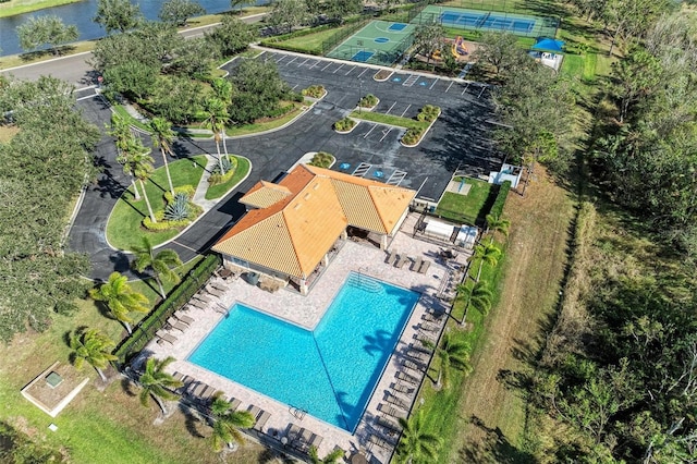 drone / aerial view featuring a water view