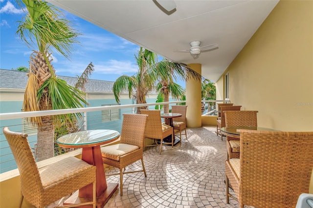 balcony with ceiling fan