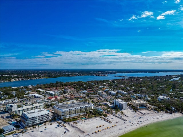 aerial view with a beach view and a water view