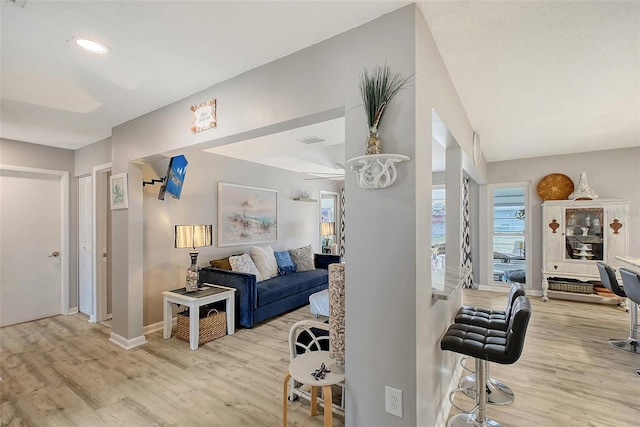 living room featuring light hardwood / wood-style floors