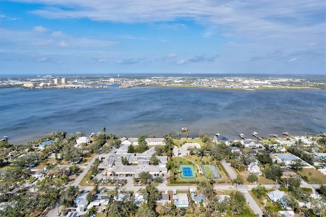 aerial view with a water view