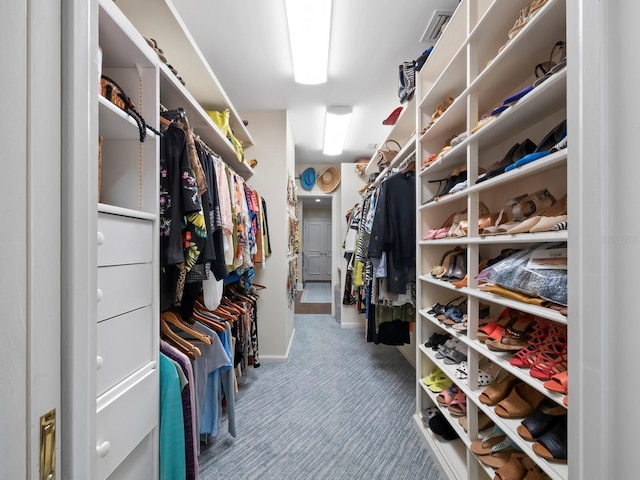 spacious closet with visible vents and carpet flooring